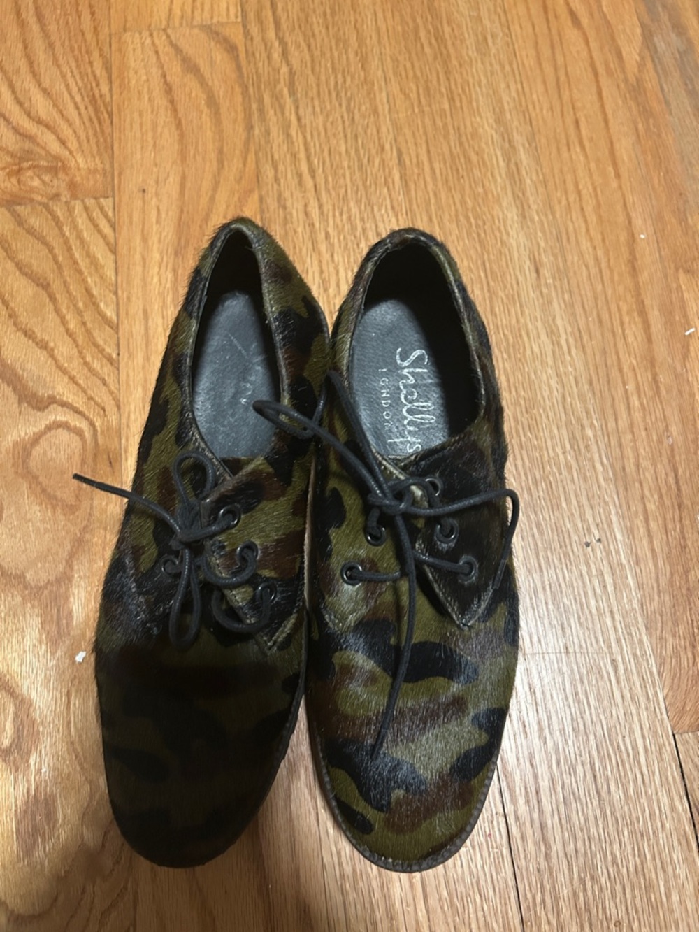 Shellys London Camouflage Haircalf Lace-Up Oxfords - Green/Black/Brown